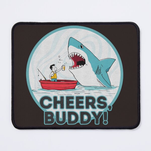 Item preview, Funny Shark and Fisherman Cheers | Humorous Fishing Art designed and sold by GALUMARKET.