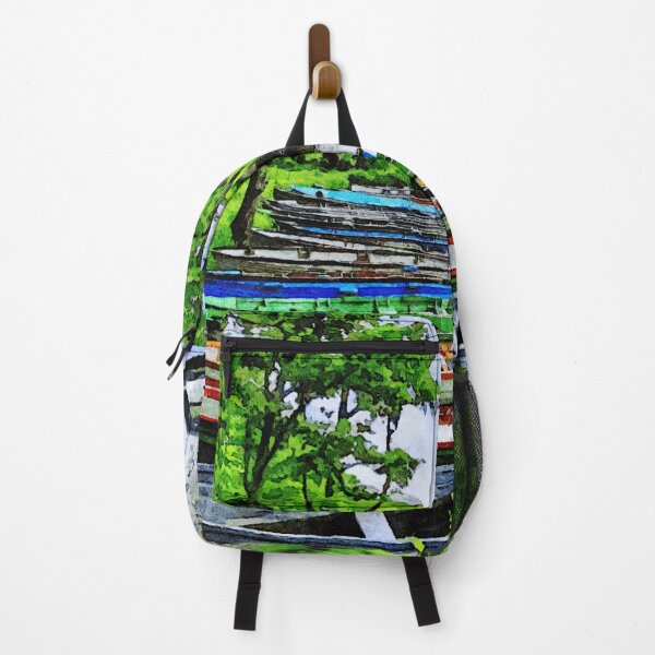 Item preview, Colorful boats lined up along a serene river in Killarney, Ireland watercolor designed and sold by GestaltImagery.