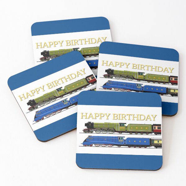 Item preview, Mallard and Flying Scotsman locomotive birthday card designed and sold by TrainFanatic.