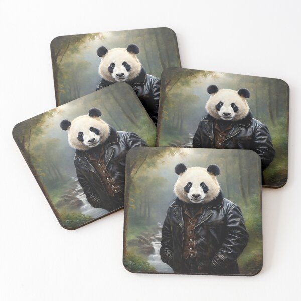 Item preview, Vintage Animal Art: Panda in Leather Jacket Walking through the Forest | Animal Art | Oil Painting | Animal Portrait designed and sold by UnhingedBird.