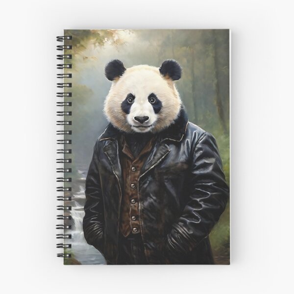 Item preview, Vintage Animal Art: Panda in Leather Jacket Walking through the Forest | Animal Art | Oil Painting | Animal Portrait designed and sold by UnhingedBird.