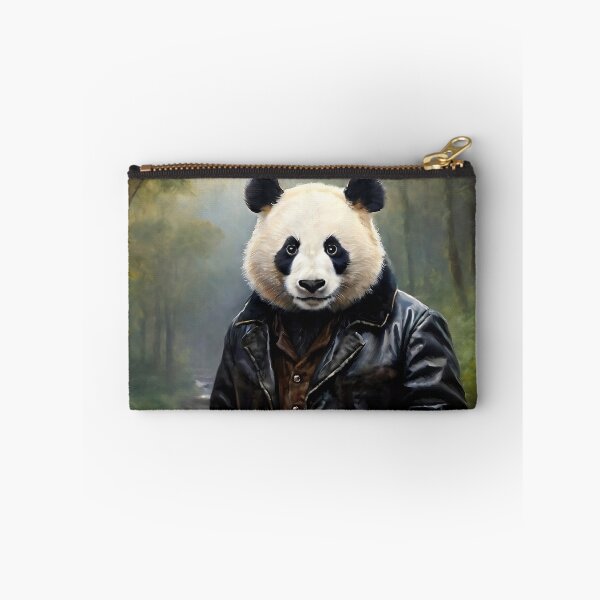 Item preview, Vintage Animal Art: Panda in Leather Jacket Walking through the Forest | Animal Art | Oil Painting | Animal Portrait designed and sold by UnhingedBird.