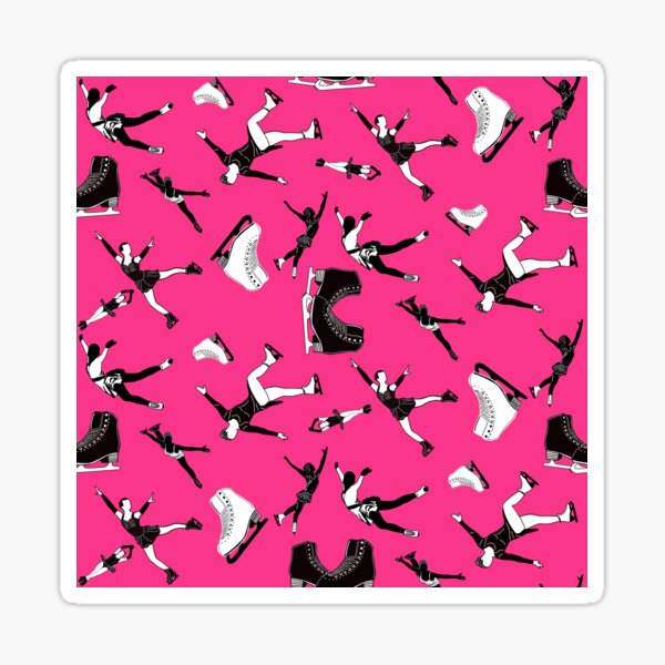 Figure Skating Female Silhouettes on Fuchsia Background Sticker