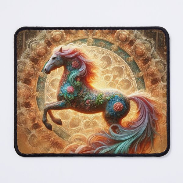 Item preview, Golden Rainbow Floral Horsey Sacred Mandala designed and sold by Fantasy Horseys.