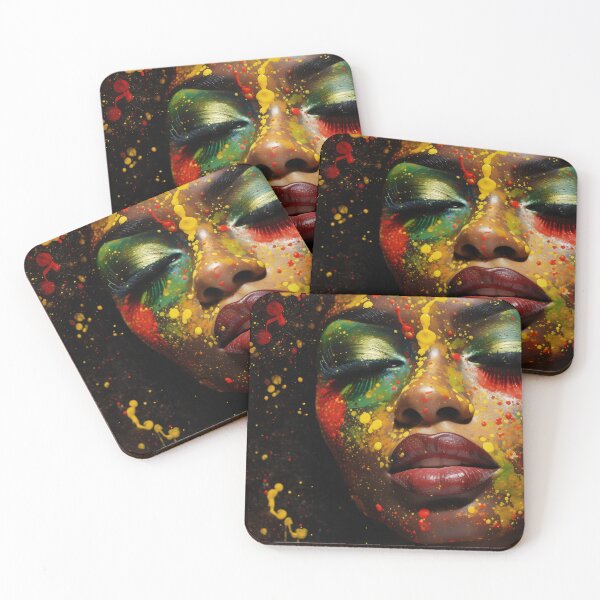 Item preview, Black woman macro portrait. African American History or Black History Month concept. Celebrated annually in February in the USA and Canada. Yellow, red, green colors designed and sold by anytka.