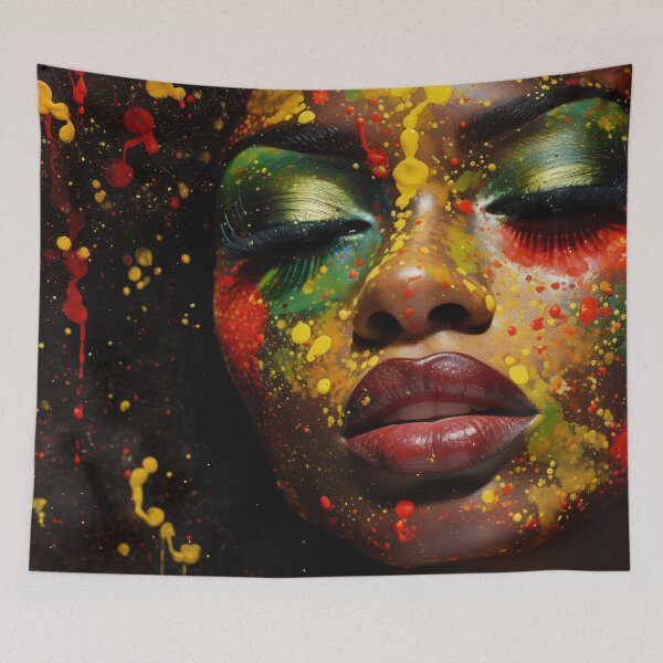 Item preview, Black woman macro portrait. African American History or Black History Month concept. Celebrated annually in February in the USA and Canada. Yellow, red, green colors designed and sold by anytka.