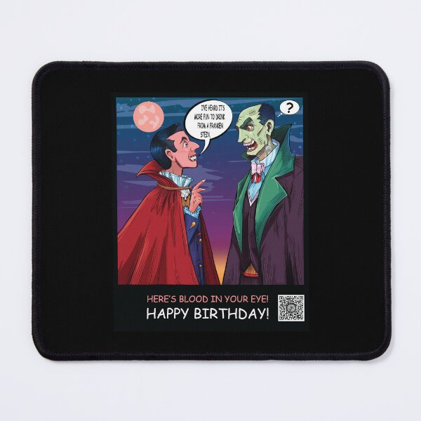 Item preview, Happy Birthday Card - Dracula Drinks From Franken Stein designed and sold by SwiftSlothMedia.