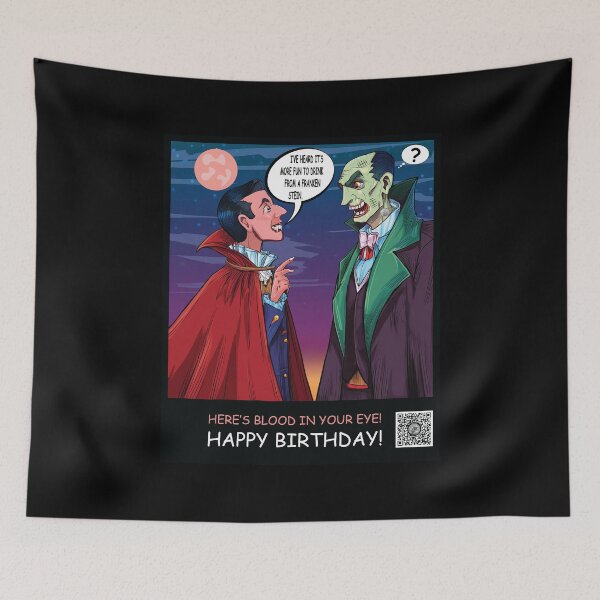 Item preview, Happy Birthday Card - Dracula Drinks From Franken Stein designed and sold by SwiftSlothMedia.