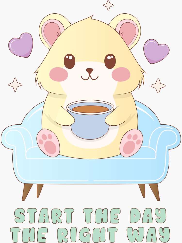 Thumbnail 3 of 3, Sticker, Cute Coffee Hamster | Start the Day designed and sold by JOliverDesigns.
