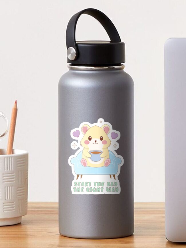 Thumbnail 1 of 3, Sticker, Cute Coffee Hamster | Start the Day designed and sold by JOliverDesigns.
