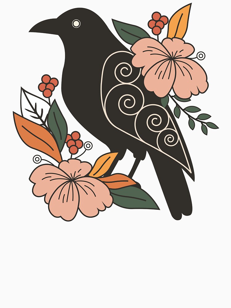 Thumbnail 7 of 7, Classic T-Shirt, Floral Crow Motif designed and sold by JOliverDesigns.