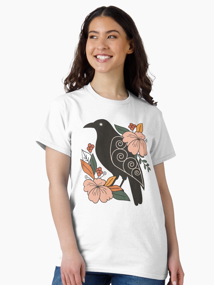 Thumbnail 2 of 7, Classic T-Shirt, Floral Crow Motif designed and sold by JOliverDesigns.