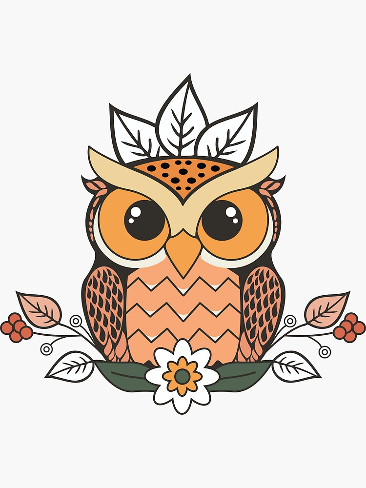 Thumbnail 3 of 3, Sticker, Floral Owl Motif designed and sold by JOliverDesigns.