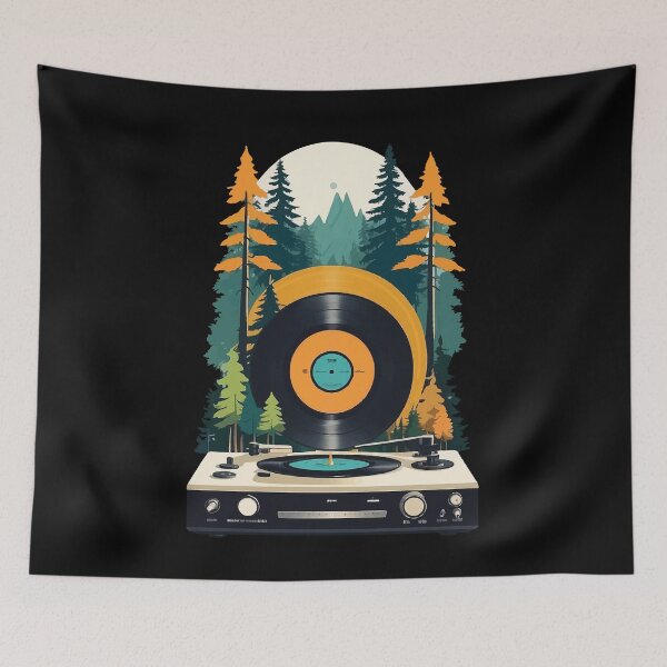 Item preview, Retro Music Scene Record Player Forest Design designed and sold by LuminOrb.