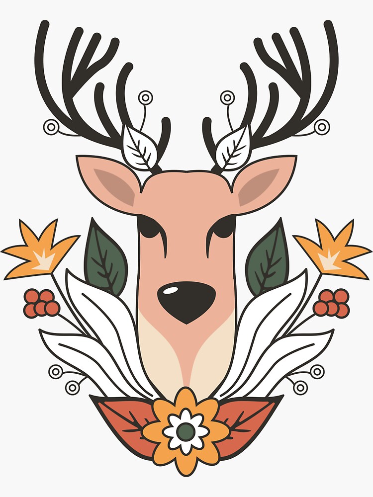 Thumbnail 3 of 3, Sticker, Floral Stag Motif designed and sold by JOliverDesigns.