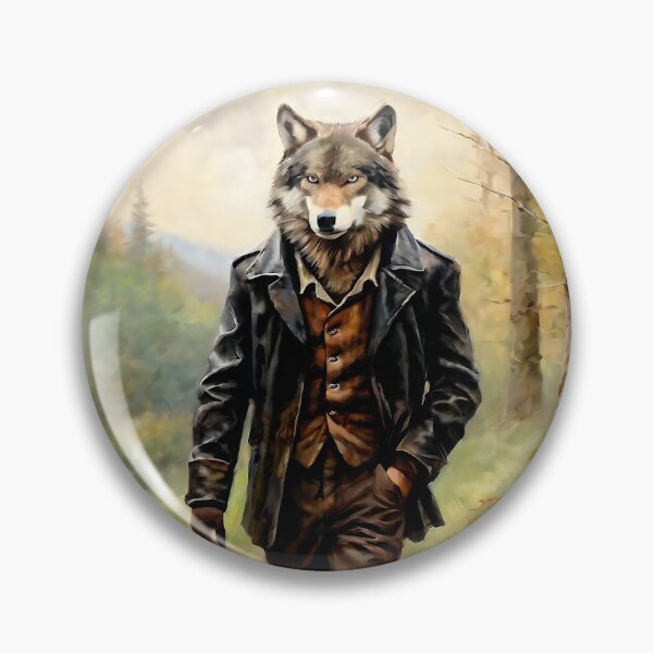 Item preview, Vintage Animal Art: Wolf in Leather Jacket Walking through the Forest | Animal Art | Oil Painting | Animal Portrait designed and sold by UnhingedBird.