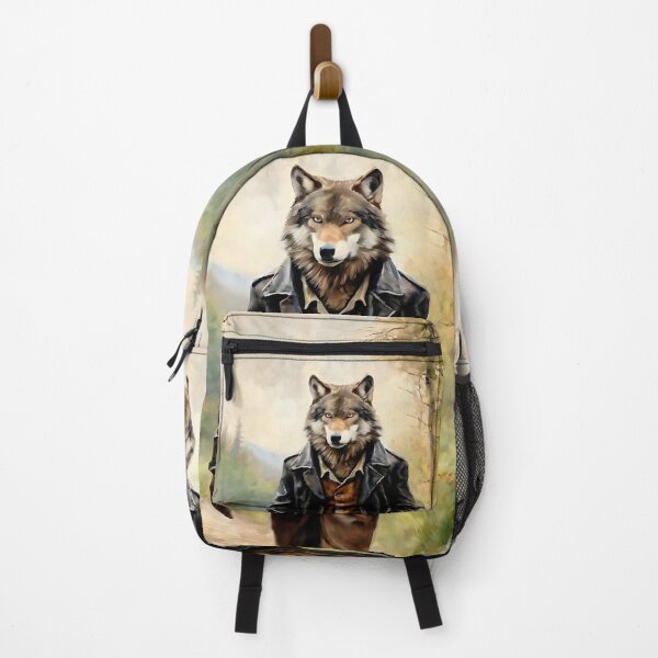 Item preview, Vintage Animal Art: Wolf in Leather Jacket Walking through the Forest | Animal Art | Oil Painting | Animal Portrait designed and sold by UnhingedBird.