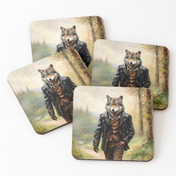 Item preview, Vintage Animal Art: Wolf in Leather Jacket Walking through the Forest | Animal Art | Oil Painting | Animal Portrait designed and sold by UnhingedBird.