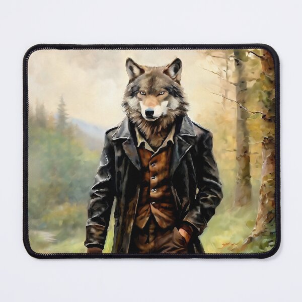 Item preview, Vintage Animal Art: Wolf in Leather Jacket Walking through the Forest | Animal Art | Oil Painting | Animal Portrait designed and sold by UnhingedBird.