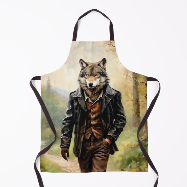 Item preview, Vintage Animal Art: Wolf in Leather Jacket Walking through the Forest | Animal Art | Oil Painting | Animal Portrait designed and sold by UnhingedBird.