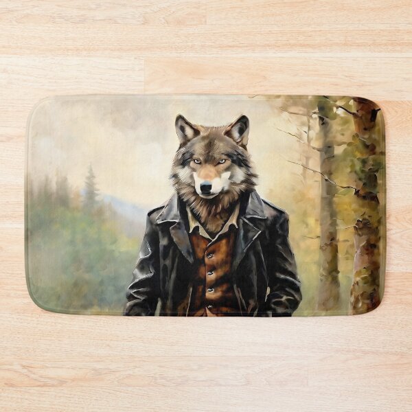 Item preview, Vintage Animal Art: Wolf in Leather Jacket Walking through the Forest | Animal Art | Oil Painting | Animal Portrait designed and sold by UnhingedBird.