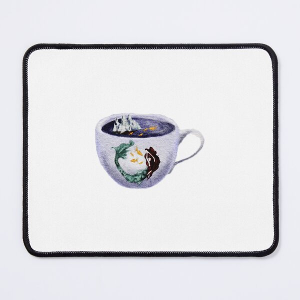 Item preview, Whimsical Aesthetic Fantasy Mermaid Tea Cup holding Ship and Goldfish Water Color designed and sold by Monica Laipple.