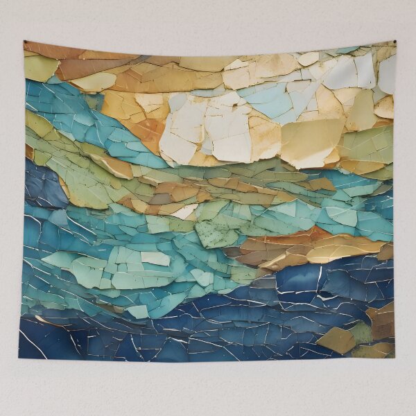 Item preview, Cracked paint layers in shades of blue, green, brown, and white create a textured, abstract, and weathered surface designed and sold by homydesign.