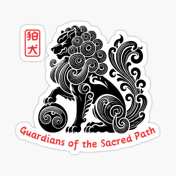 Item preview, Japanese Komainu Guardian Dog Line Art with Sacred Path designed and sold by Tommy Studio.