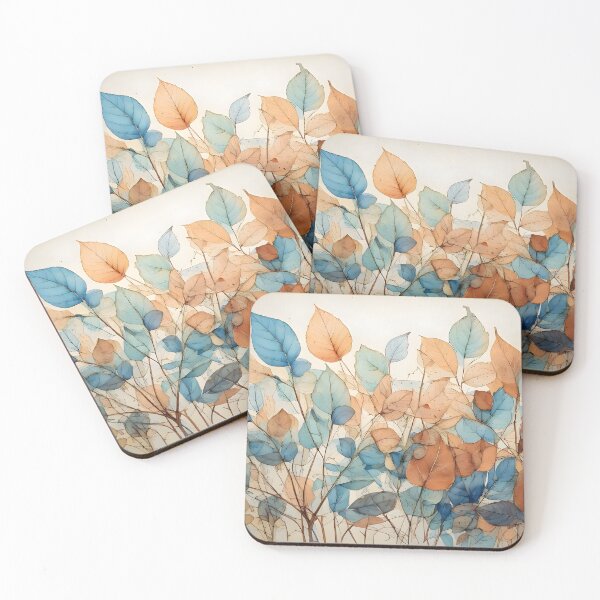 Item preview, Abstract botanical illustration featuring stylized leaves in shades of blue and orange, creating a vibrant and dynamic composition designed and sold by homydesign.