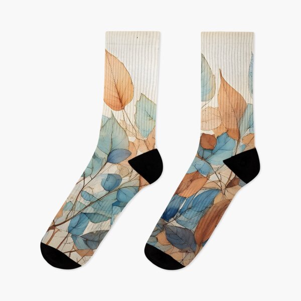 Item preview, Abstract botanical illustration featuring stylized leaves in shades of blue and orange, creating a vibrant and dynamic composition designed and sold by homydesign.