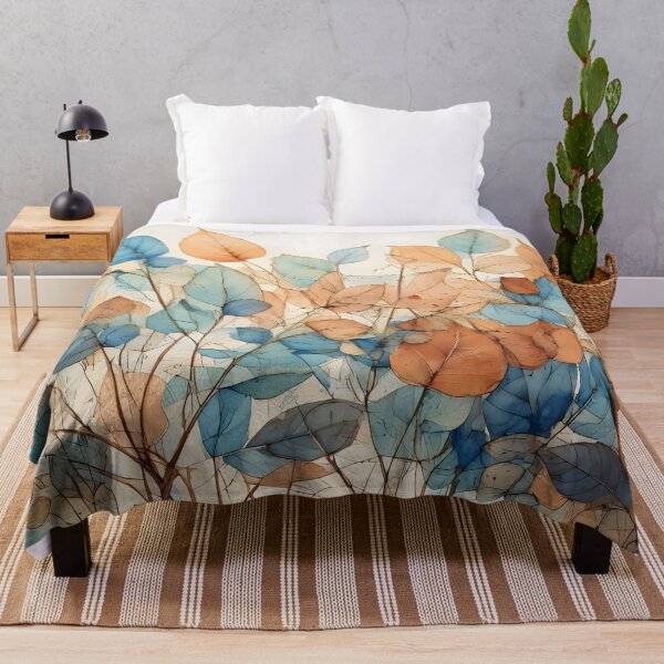 Item preview, Abstract botanical illustration featuring stylized leaves in shades of blue and orange, creating a vibrant and dynamic composition designed and sold by homydesign.