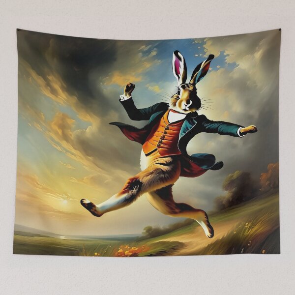 Item preview, Vintage Animal Art: Ecstatic Hare Gentleman Jumping | Animal Art | Oil Painting | Vintage Animal Art designed and sold by UnhingedBird.