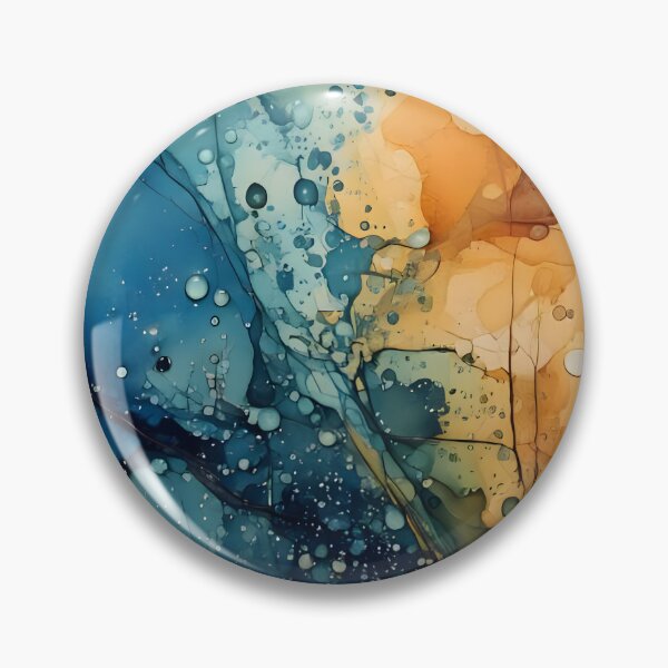 Artikelvorschau, Abstraktes Kunstwerk mit Spritzern, Linien und gemischten Farben aus Blau, Braun und Beige. Fließend und dynamisch entworfen und verkauft von homydesign.