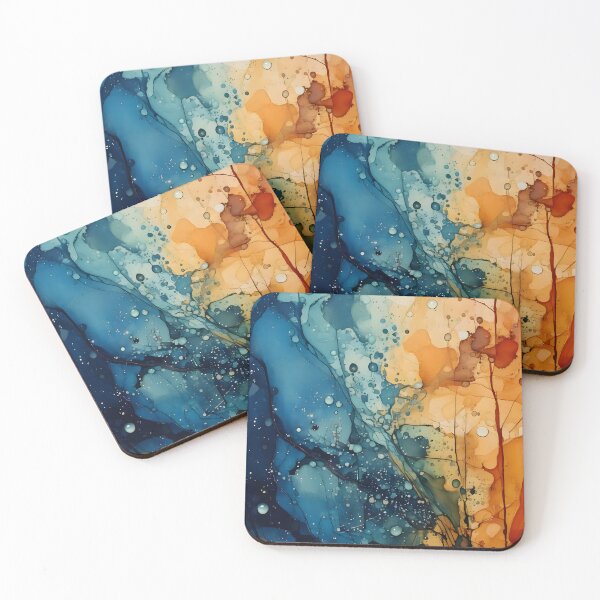 Item preview, Abstract artwork with splatters, lines, and blended colors of blue, brown, and beige. Fluid and dynamic designed and sold by homydesign.