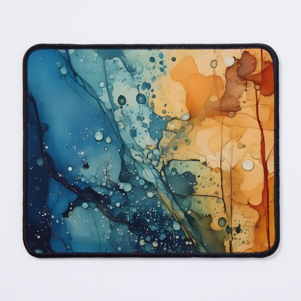 Item preview, Abstract artwork with splatters, lines, and blended colors of blue, brown, and beige. Fluid and dynamic designed and sold by homydesign.