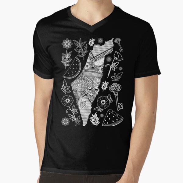 Palestine Map Decorative Elements Pattern V-Neck T-Shirt