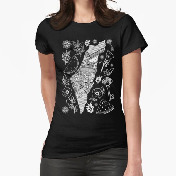 Palestine Map Decorative Elements Pattern Fitted T-Shirt