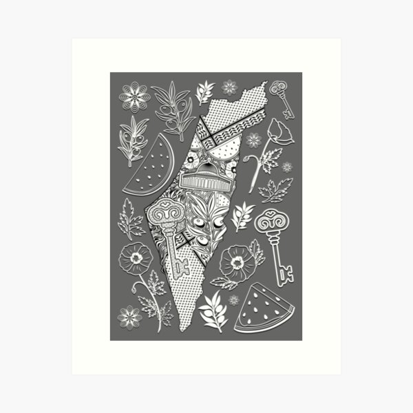 Palestine Map Decorative Elements Pattern Art Print