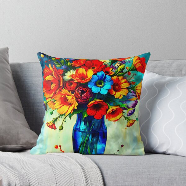 Item preview, Surreal bouquet of flowers in a blue glass vase – vibrant colors designed and sold by Mark Fischer.