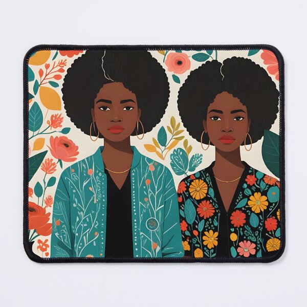 Item preview, Two individuals with blurred faces stand against a vibrant floral background, wearing colorful, patterned clothing designed and sold by homydesign.