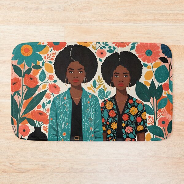Item preview, Two individuals with blurred faces stand against a vibrant floral background, wearing colorful, patterned clothing designed and sold by homydesign.