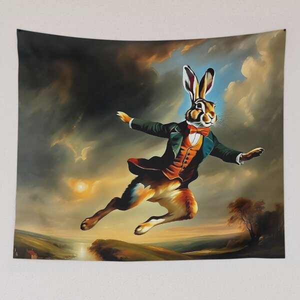 Item preview, Vintage Animal Art: Magical Hare Gentleman Flying | Animal Art | Oil Painting | Vintage Fantasy Art designed and sold by UnhingedBird.
