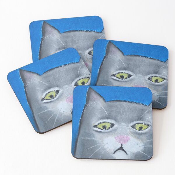 Item preview, Fuzzy Face Gray Cat on Blue designed and sold by Tori Allbright.