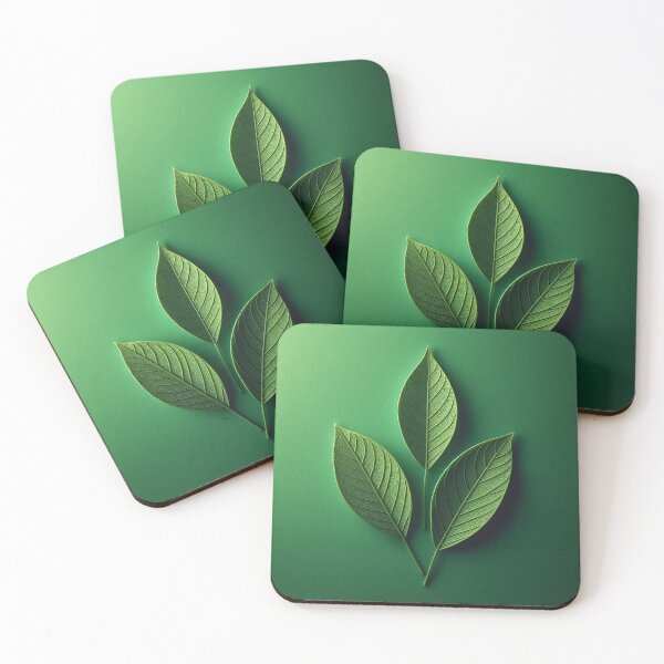 Item preview, Three green leaves with detailed veins on a textured green background designed and sold by homydesign.