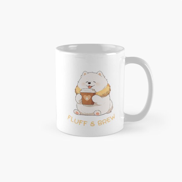Item preview, Samoyed, Fluffy Samoyed Dog with Coffee Cup Sticker designed and sold by DreamyCatopia.