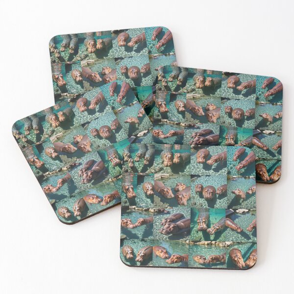 Item preview, Playful Hippos: Hippos In A Pond Photo Collage designed and sold by A-Work-Of-Art.