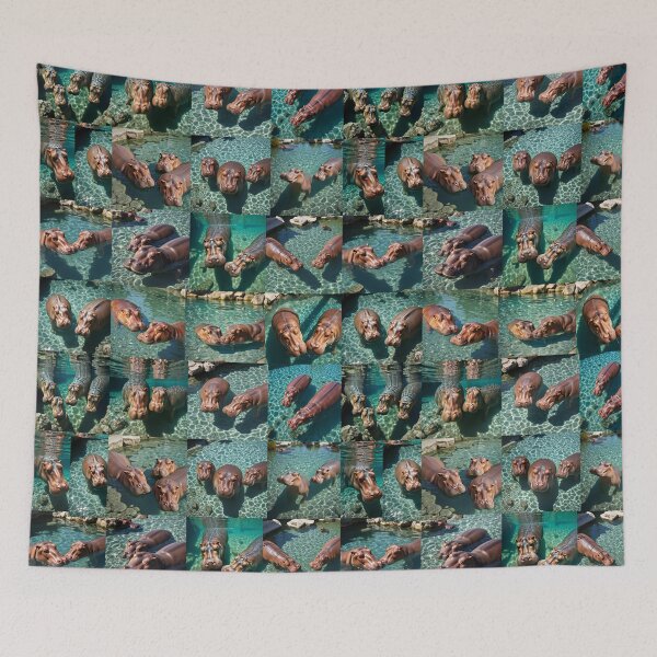Item preview, Playful Hippos: Hippos In A Pond Photo Collage designed and sold by A-Work-Of-Art.