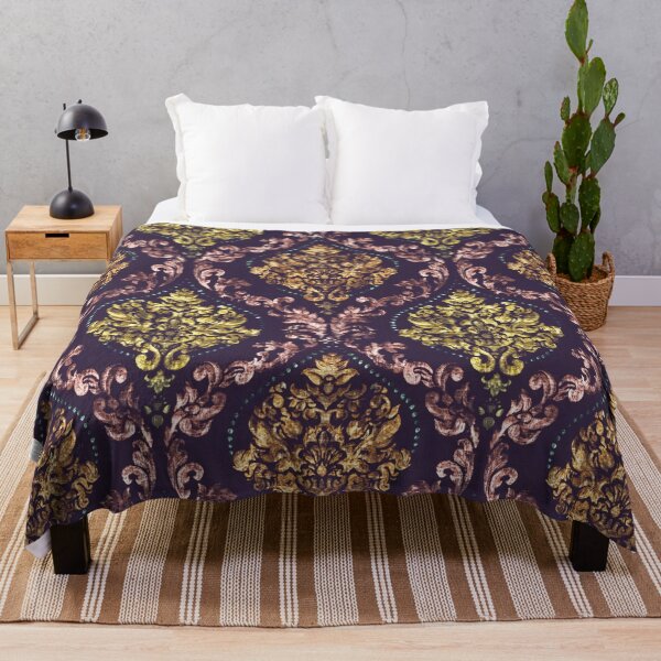 Item preview, elegant damask brocade watercolor purple yellow red designed and sold by Alessandro Remo Mazzoni Remotextiles.