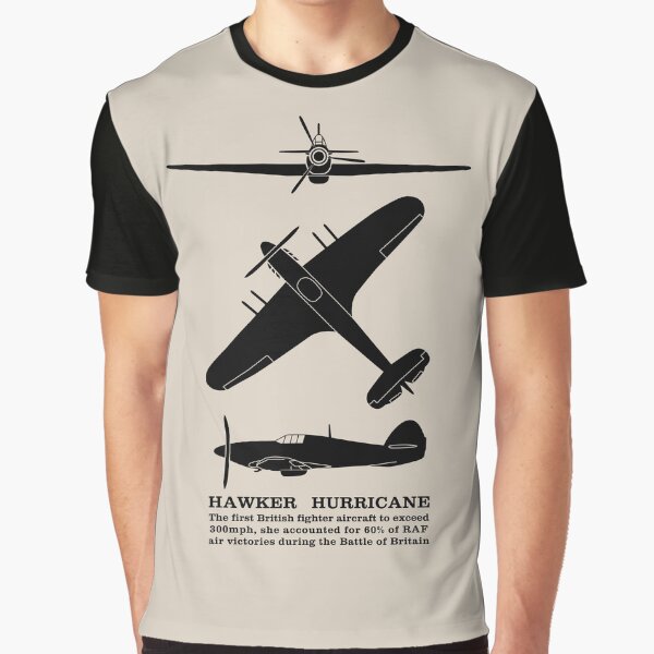 Vista previa del artículo con la obra «Avión de combate Hawker Hurricane de la Segunda Guerra Mundial con siluetas de datos infográficos», diseñado y vendido por MilitaryMart.