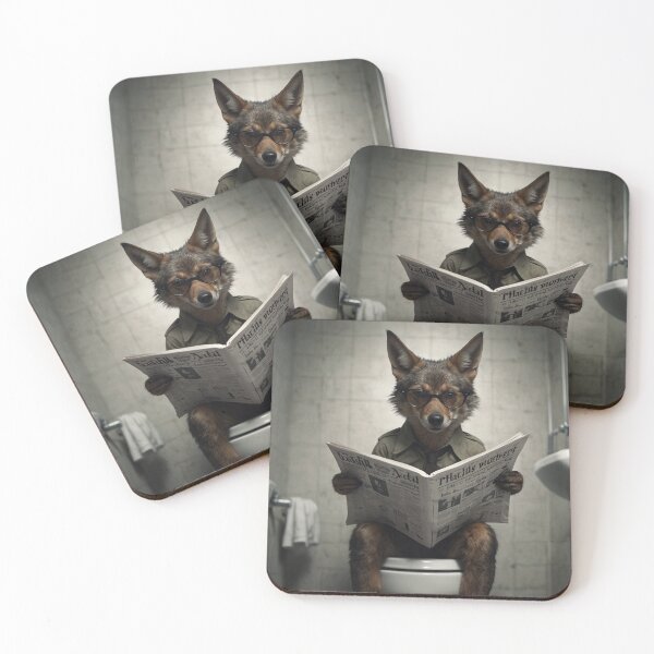 Item preview, Witty Coyote Reading Newspaper Bathroom Art Art designed and sold by vk09.